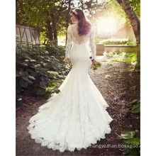 2017 magnífico encaje Appliqued manga larga Backless Trail largo blanco sirena Graceful vestido de novia